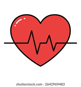 A red heart with a cardiogram (ECG or EKG) line. Symbolizes health, life, heartbeat, and medical care. Perfect for fitness apps, cardiology clinics, and wellness articles.