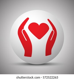 Red Heart care icon on white sphere