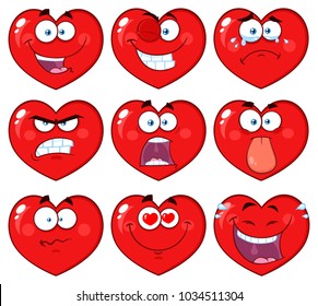 Red Heart Cartoon Emoji Face Character 1. Vector Collection Isolated On White Background