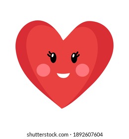 Red heart cartoon smiling in flat design on white background. Valentine’s Day concept. Design for greeting card, poster, banner.