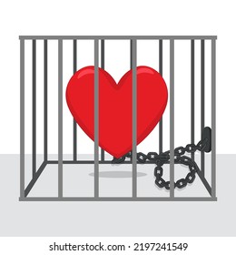 A red heart chained imprisonment lack freedom   illustrator vector cartoon drawing image painting
