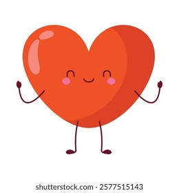 A red heart character with open arms and a joyful expression in cartoon style