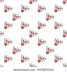 Red Heart with Chart vector Financial Analysis concept colored seamless pattern