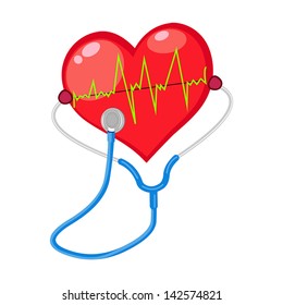  red heart check  shape with electrocardiogram  isolated on white background