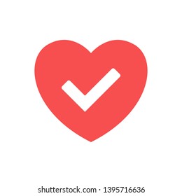 Red heart check. Vector icon of heart. Vector on white background