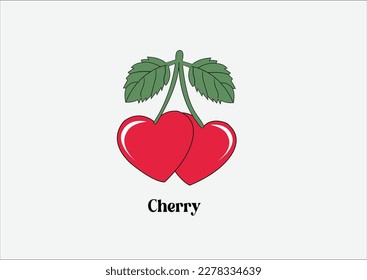 red heart cherry vector hand drawn design