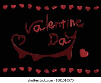 Marco de línea de chocolate rojo en fondo negro y material de texto del Día de San Valentín