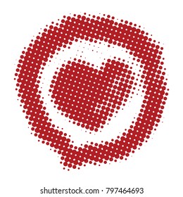 red heart in a circle halftone style on white isolated background