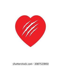 Red heart with claws scratches icon design vector illustration