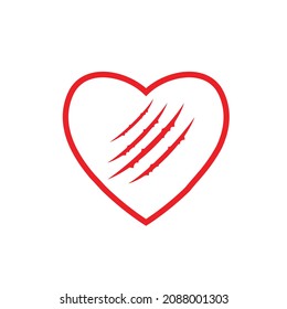 Red heart with claws scratches icon design vector illustration