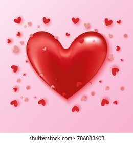 Red heart and cofetti paper hearts shape.Paper art style of valentine's day greeting card and love concept.Vector illustration.
