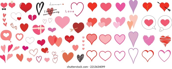 Red heart collection icon, Valentine's Day, isolated on white, vector