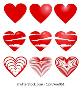 Red heart collection. Vector graphic illustration. 