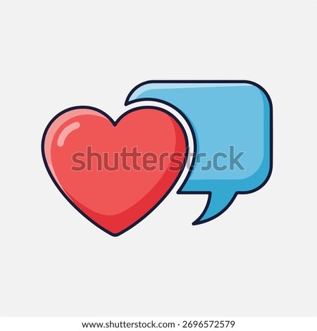 Red heart communicates love through chat bubble icon for positive connection and communication