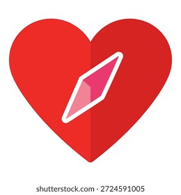 Coração Vermelho com Agulha de Bússola Gráfico, Romance Moderno e Ilustração Conceito de Navegação