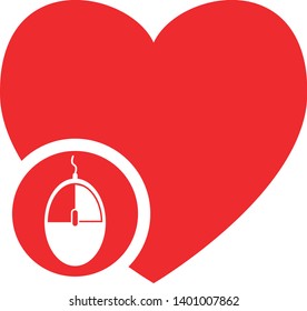Red heart with computer mouse icon online dating love health medical symbol website button