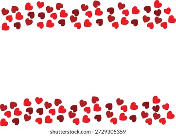Red Heart Confetti Border Background with Copy Space Template, Romantic celebration template for Valentine’s Day greeting card, wedding invitation, love banner, party poster, and festive design.