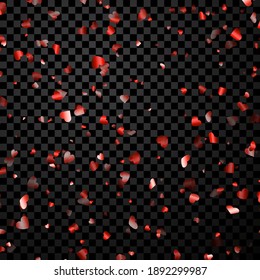 Red heart confetti on transparent background. Valentine's day. Vector illustration.