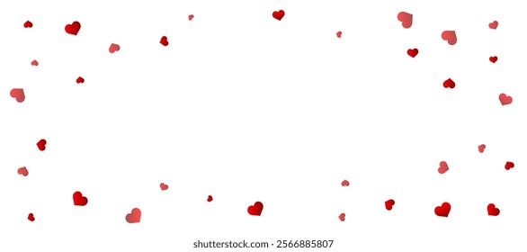 Red Heart Confetti on White Background. Valentine's Day and Anniversary Banner. Vector Illustration