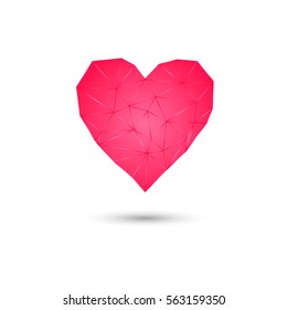 Red heart consisting of lines and triangles. Vector illustration