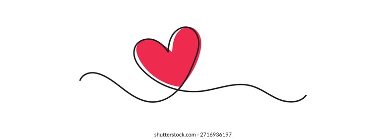 Desenho de arte de linha contínua de Coração Vermelho. Ilustração de vetor de rabiscar desenhado à mão em uma linha contínua. Mínimo Coração Linha contínua Art Ícone de amor