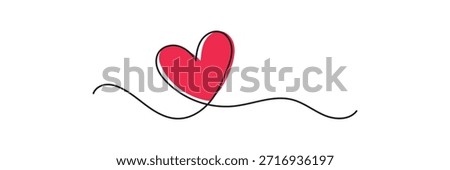 Red Heart Continuous line art drawing. Hand drawn doodle vector illustration in a continuous line. Minimal Heart Continuous Line Art Love Icon
