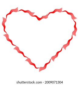 Red heart contour on fire. Decorative  vector illustration. Copy space Isolated on white background