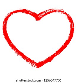 Red heart contour painted by brush paint stroke. Ink sketch drawing created in handmade technique. Quick and easy recolorable shape. Vector illustration a graphic element