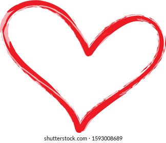 Red heart contour vector. Hand drawn love icon isolated. Paint brush stroke heart icon. Hand drawn vector for love logo, romance icon, passion symbol and Valentine's day. Painted brush stroke vector