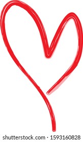 Red heart contour vector. Hand drawn love icon isolated. Paint brush stroke heart icon. Hand drawn vector for love logo, romance icon, passion symbol and Valentine's day. Painted brush stroke vector