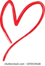 Red heart contour vector. Hand drawn love icon isolated. Paint brush stroke heart icon. Hand drawn vector for love logo, romance icon, passion symbol and Valentine's day. Painted brush stroke vector
