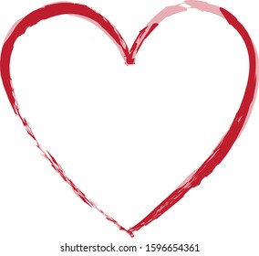 Red heart contour vector. Hand drawn love icon isolated. Paint brush stroke heart icon. Hand drawn vector for love logo, romance icon, passion symbol and Valentine's day. Painted brush stroke vector