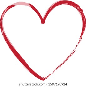 Red heart contour vector. Hand drawn love icon isolated. Paint brush stroke heart icon. Hand drawn vector for love logo, romance icon, passion symbol and Valentine's day. Painted brush stroke vector