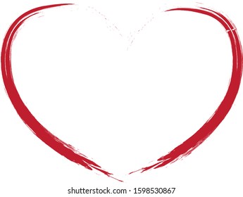 Red heart contour vector. Hand drawn love icon isolated. Paint brush stroke heart icon. Hand drawn vector for love logo, romance icon, passion symbol and Valentine's day. Painted brush stroke vector
