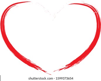 Red heart contour vector. Hand drawn love icon isolated. Paint brush stroke heart icon. Hand drawn vector for love logo, romance icon, passion symbol and Valentine's day. Painted brush stroke vector