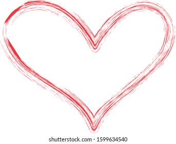 Red heart contour vector. Hand drawn love icon isolated. Paint brush stroke heart icon. Hand drawn vector for love logo, romance icon, passion symbol and Valentine's day. Painted brush stroke vector