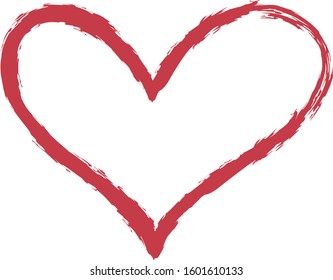 Red heart contour vector. Hand drawn love icon isolated. Paint brush stroke heart icon. Hand drawn vector for love logo, romance icon, passion symbol and Valentine's day. Painted brush stroke vector