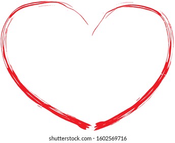 Red heart contour vector. Hand drawn love icon isolated. Paint brush stroke heart icon. Hand drawn vector for love logo, romance icon, passion symbol and Valentine's day. Painted brush stroke vector