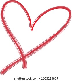 Red heart contour vector. Hand drawn love icon isolated. Paint brush stroke heart icon. Hand drawn vector for love logo, romance icon, passion symbol and Valentine's day. Painted brush stroke vector