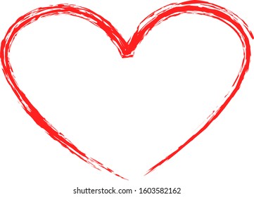 Red heart contour vector. Hand drawn love icon isolated. Paint brush stroke heart icon. Hand drawn vector for love logo, romance icon, passion symbol and Valentine's day. Painted brush stroke vector