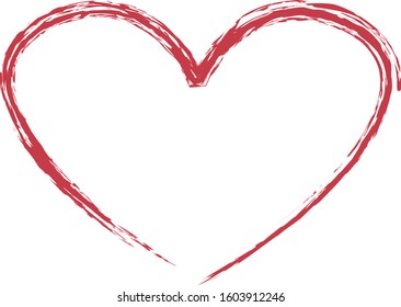 Red heart contour vector. Hand drawn love icon isolated. Paint brush stroke heart icon. Hand drawn vector for love logo, romance icon, passion symbol and Valentine's day. Painted brush stroke vector