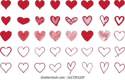 Red heart contour vector. Hand drawn love icon isolated. Paint brush stroke heart icon. Hand drawn vector for love logo, heart symbol, doodle icon and Valentine's day. Painted grunge vector shape