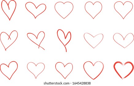 Vector de contorno de corazón rojo. Icono de amor dibujado a mano aislado. Icono de corazón de pincel de pincel. Logo dibujado a mano para el amor, símbolo del corazón, icono del doodle y Día de San Valentín. Forma vectorial de grunge pintada