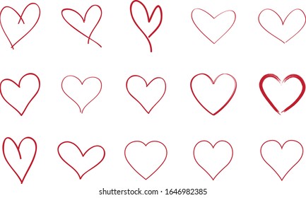 Red heart contour vector. Hand drawn love icon isolated. Paint brush stroke heart icon. Hand drawn vector for love logo, heart symbol, doodle icon and Valentine's day. Painted grunge vector shape