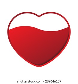 red heart with contour, wave and shadow