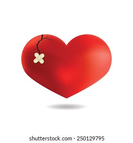 Red Heart with crack, Isolated On White Background, Vector