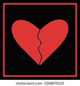 A red heart with a crack in the middle and a red square in the middle.