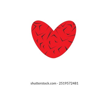 Red heart in a crack pattern on a white background