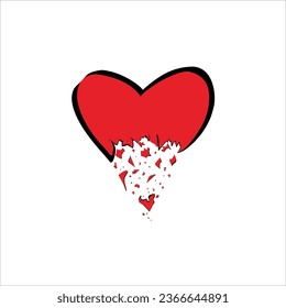 The Red Heart cracked and broke into several pieces that fell towards the bottom. Valentine's day concept. Vector illustration