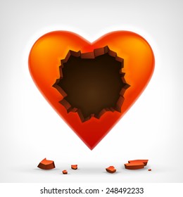 red heart with cracked hole in the middle graphic design isolated vector illustration on white background